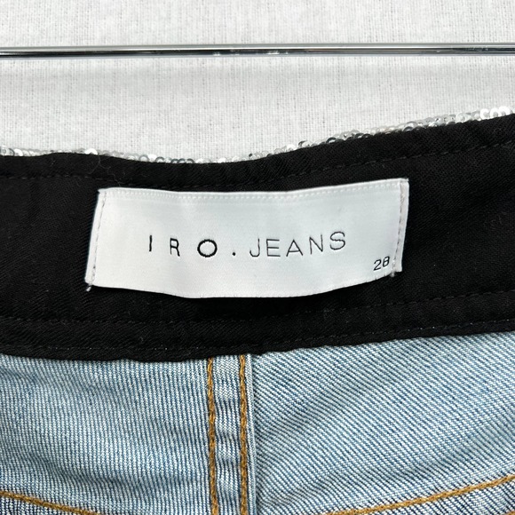 IRO Jeans Womens 28 Blue Silver Jones Sequin Embellished Mid Rise Slim Leg Denim - Picture 10 of 15